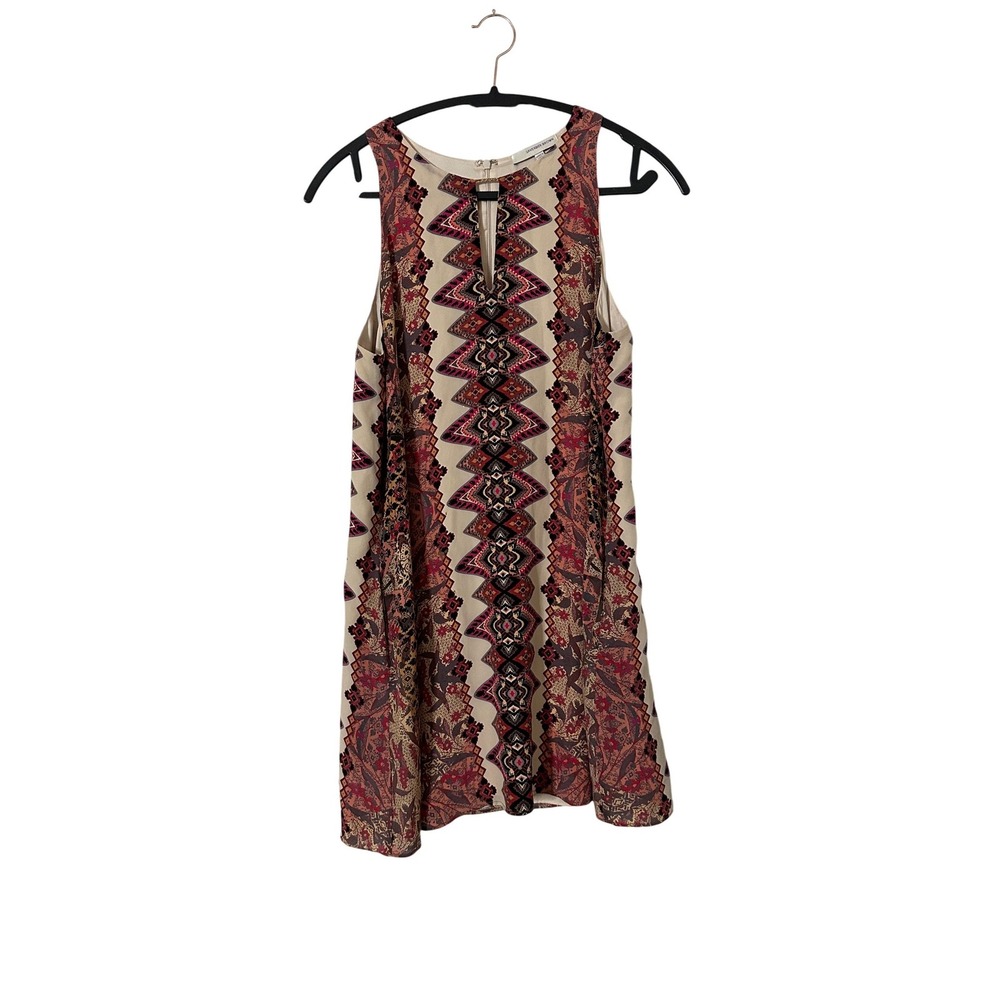 Lavender Brown 100% Silk‎ tribal bohemian  Shift Dress Pink Burgundy Sz M